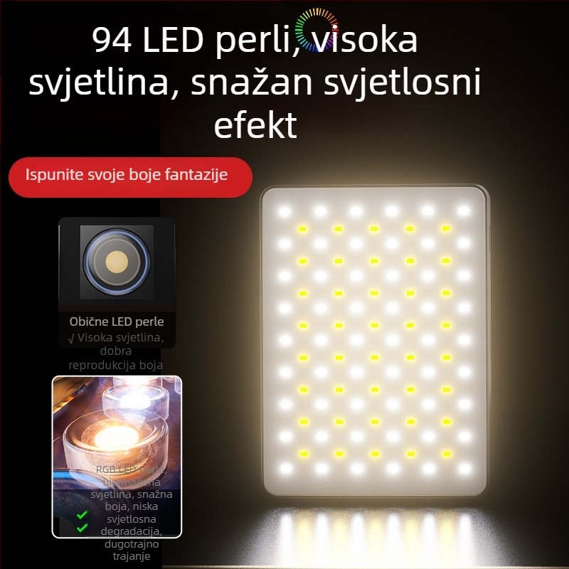 Prenosno RGB svjetlo za fotografiju i video — magnetsko LED osvjetljenje, rukovanje, s 3 temperaturne boje, model ZC-F06, 3,7V, ispod 10W