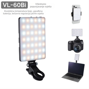 Mini svjetlo za nadopunu za telefon — prenosna LED svjetiljka s trobojnim mekim svjetlom, ugrađena baterija, ručni način, snaga ispod 10W, za live streaming i fotografiju