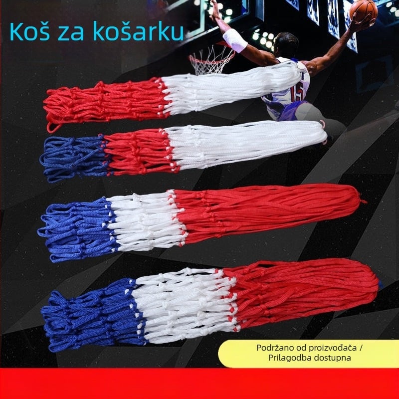 Košarkaška mreža za vanjsku upotrebu — ojačana od najlona, PP i poliestera, mogućnost prilagodbe, brend Aerobics, težina 45 g, tiskano logo