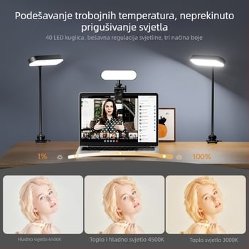 BY04 LED rasvjeta za dopunu računala — podesiva temperatura boje 2500K–9900K, 5V, snaga ispod 10W, ugrađena baterija 1200mAh