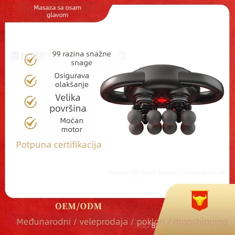 8-glavni masažni uređaj s četkanim motorom, 5+ brzinskih razina, ugrađena baterija 2000-4000mAh, buka 36-45dB, trajanje rada 1-3h