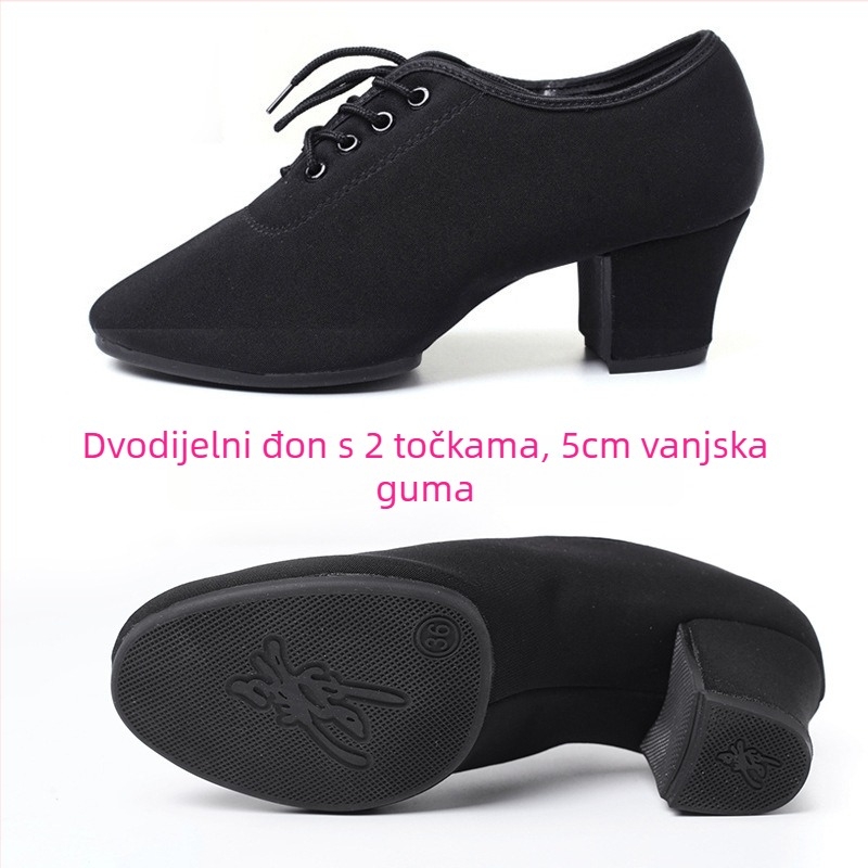 Ženske latinske plesne cipele – srednja peta, gumeni potplat, gornji dio od platna, za odrasle plesačice