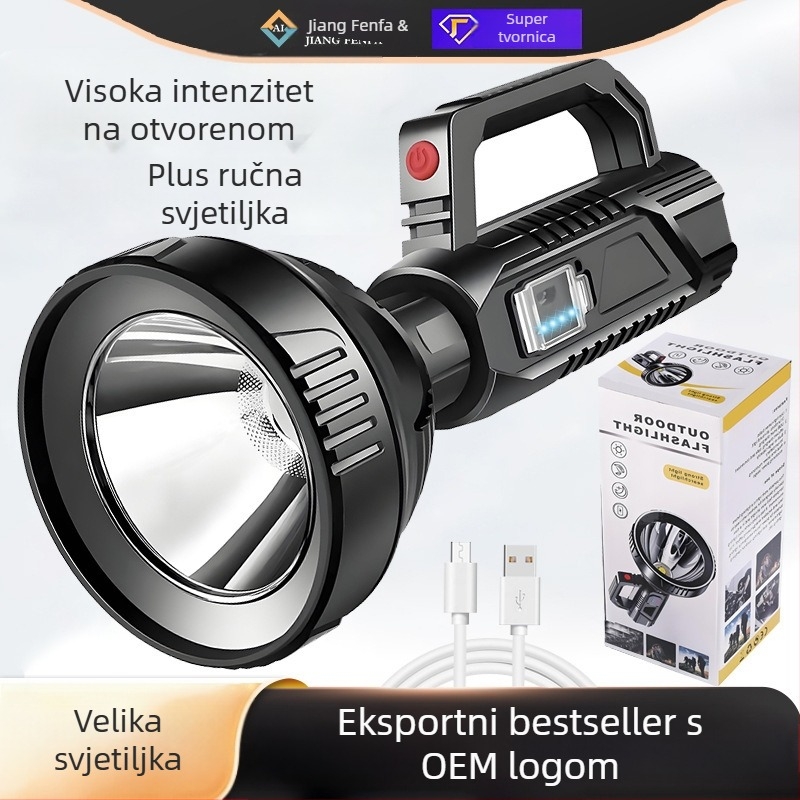 LED ručna baterijska lanterna USB punjiva, 10W, 1500 mAh, domet 100–200 m