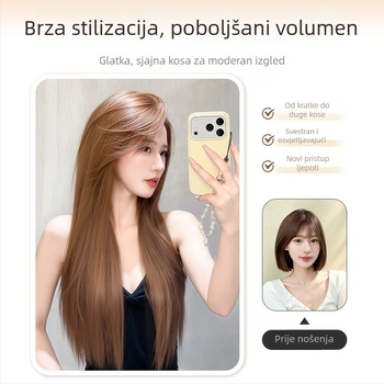 Perika prirodnog izgleda s dugom ravnom kosom i nagnutim šiškama, vlakna visoke temperature svile, model 8484