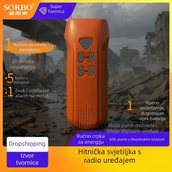 Hitna LED svjetiljka s ručnim pogonom i ugrađenim radijem, ABS kućište, 360° rotacija, višenamjenska