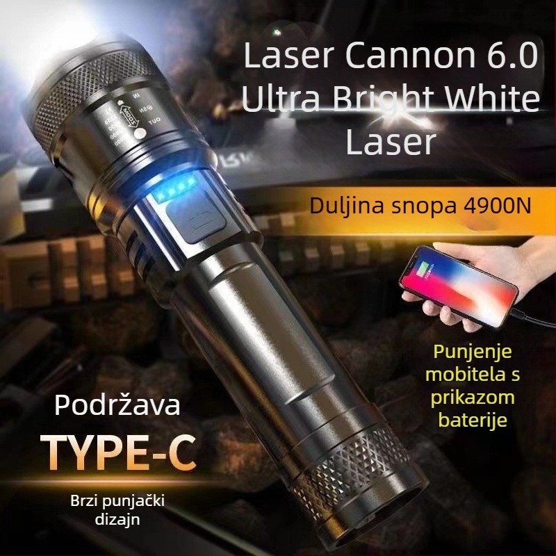 LED baterijska svjetiljka s LCD zaslonom, 18650 baterija, optični zum, domet do 500 m, zaštita od pretjeranog punjenja