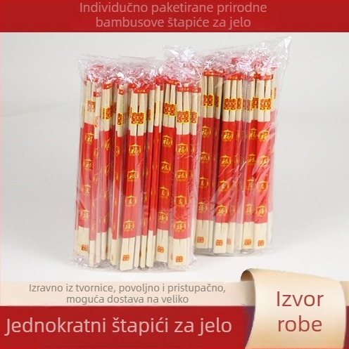 Jednokratni štapići za jelo uz jušnu žlicu – bambus visoke kvalitete, četverodijelni set, siguran za mikrovalnu pećnicu