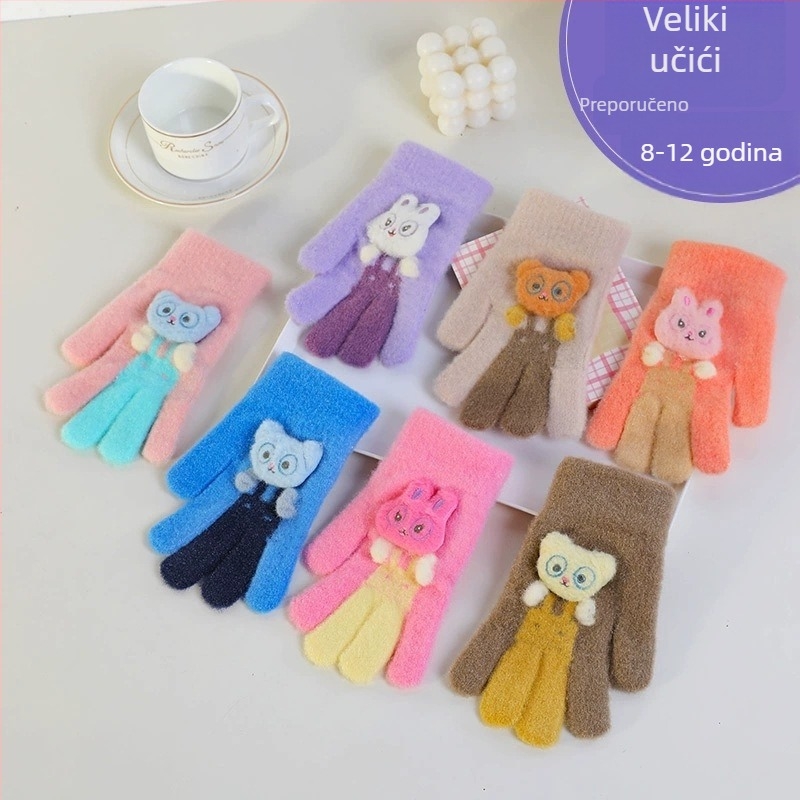 Dječje pletene rukavice za zimu, s odvojenim prstima, tople, karikatura uzorak (Materijal: Pleteni; Funkcija: Topla; Uzorak: Karikatura; Stil: Rukavice s odvojenim prstima)