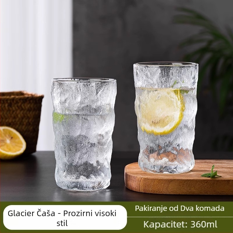 Staklena čaša za vodu od soda-lime stakla, moderan i jednostavan stil bez držača, uzorak glacier, jednostavna konstrukcija, težina 0,3 kg