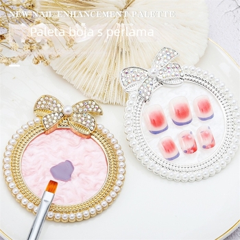 Ploča za prikaz manikure s mašnicom od perli i dijamantnim ukrasima, agatna smola, alati za nokte, 42 g, YUJIA