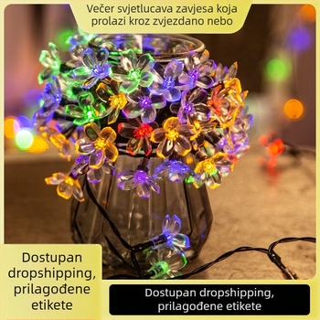 Solarna LED vijenca s cvjetovima trešnje za vanjsku terasu dekoraciju, GS5896, 0,05W po LED-u, IP65, Ulazno napajanje ≤36V, Napajanje: baterija/USB/solarna/DC