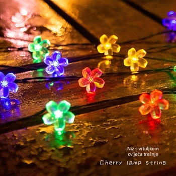 Solarna LED vijenca s cvjetovima trešnje za vanjsku terasu dekoraciju, GS5896, 0,05W po LED-u, IP65, Ulazno napajanje ≤36V, Napajanje: baterija/USB/solarna/DC