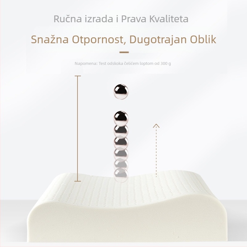 Jastuk od prirodnog lateksa s valovitim oblikom za vratnu kralježnicu, sadržaj lateksa >90%, težina 2–3 kg, mogućnost prilagodbe obrade