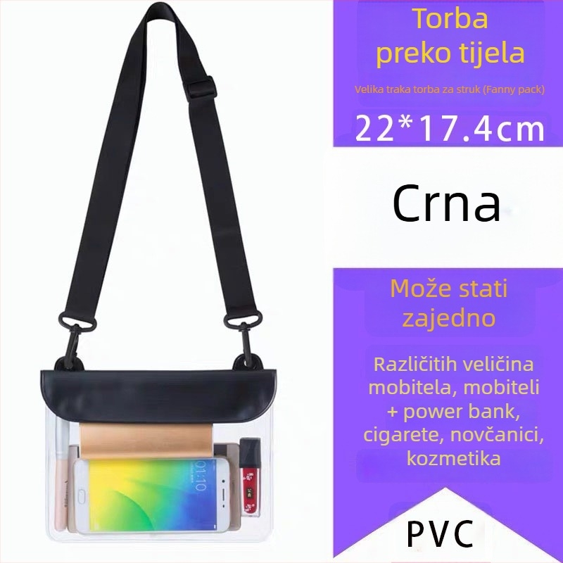 Vodootporna crossbody torbica za telefon – vanjski PVC, velika kapaciteta, prozirni dodirni zaslon