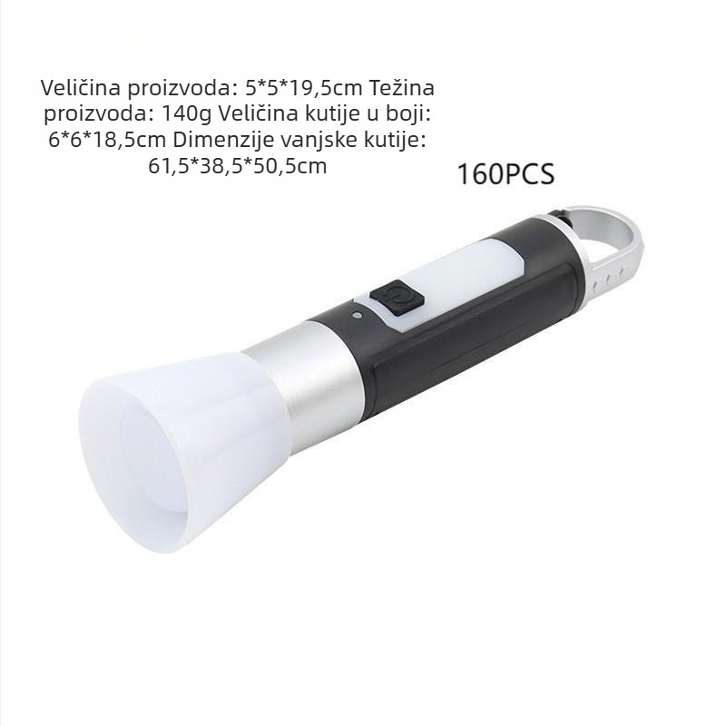 LED svjetiljka, punjiva, 800 mAh pri 3.7V, ABS kućište, domet 200–500 m, 360° okretna glava