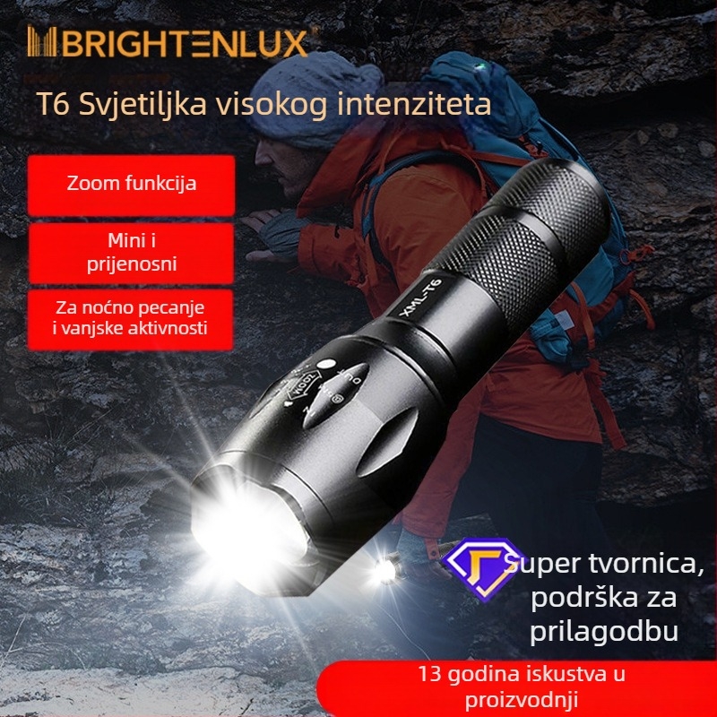 LED ručna baterijska svjetiljka s vodootpornim zumom, višenamjenska za kampiranje i ronjenje, 10W, baterija: 3xAAA ili 1x18650