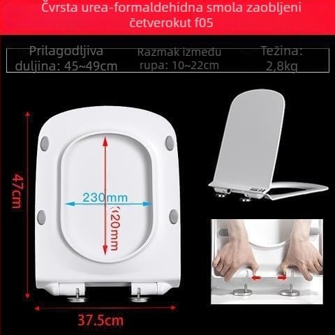 Kvadratni poklop za WC, debeo i izdržljiv, s jastučićem, podesiva udaljenost montažnih rupa 10–18 mm, materijal: urea-formaldehidna smola