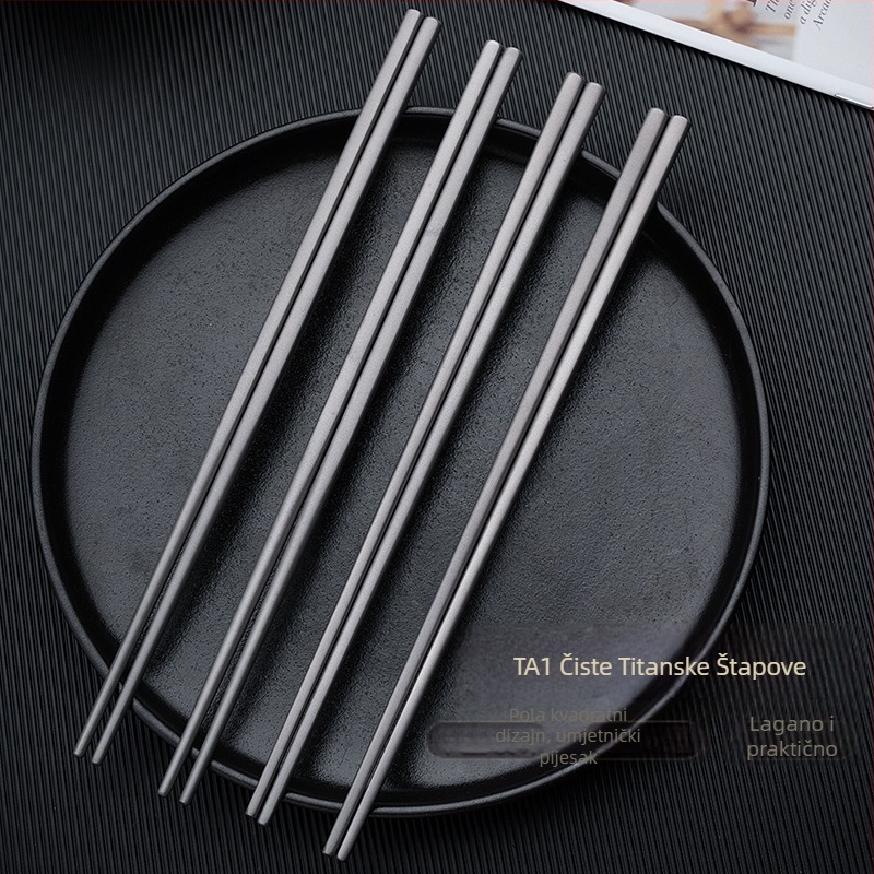 Ti·walker četvrtaste štapiće za jelo od čistog titanija – čist titanij, otporne na plijesan, protuklizne, protiv opeklina, šuplja izolacija, prijenosne za kampiranje