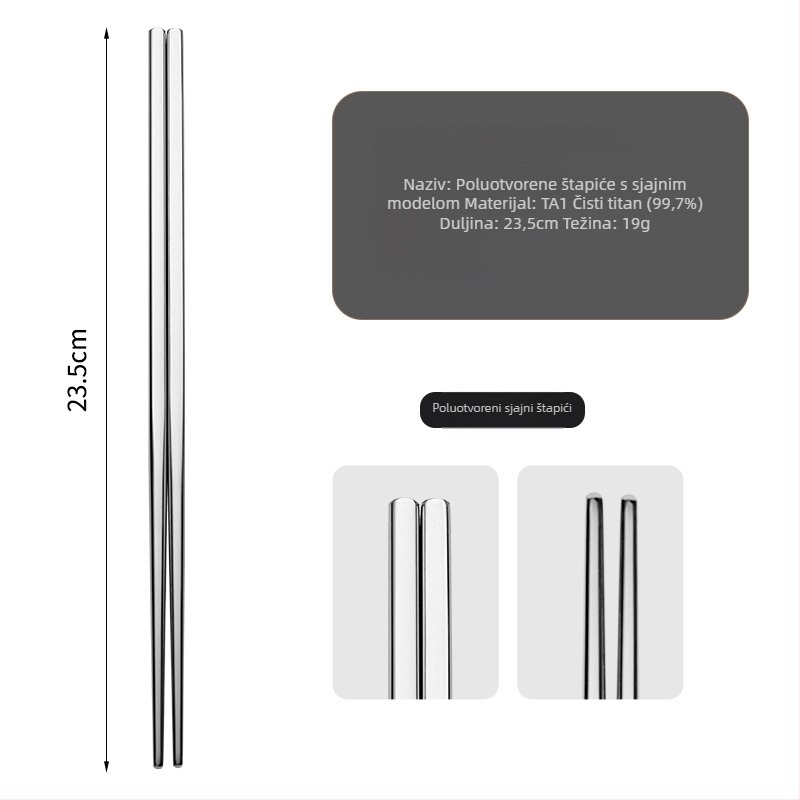 Ti·walker četvrtaste štapiće za jelo od čistog titanija – čist titanij, otporne na plijesan, protuklizne, protiv opeklina, šuplja izolacija, prijenosne za kampiranje