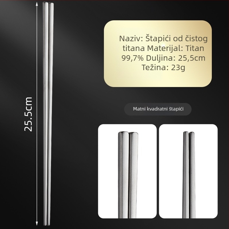 Ti·walker četvrtaste štapiće za jelo od čistog titanija – čist titanij, otporne na plijesan, protuklizne, protiv opeklina, šuplja izolacija, prijenosne za kampiranje