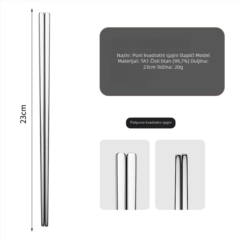Ti·walker četvrtaste štapiće za jelo od čistog titanija – čist titanij, otporne na plijesan, protuklizne, protiv opeklina, šuplja izolacija, prijenosne za kampiranje