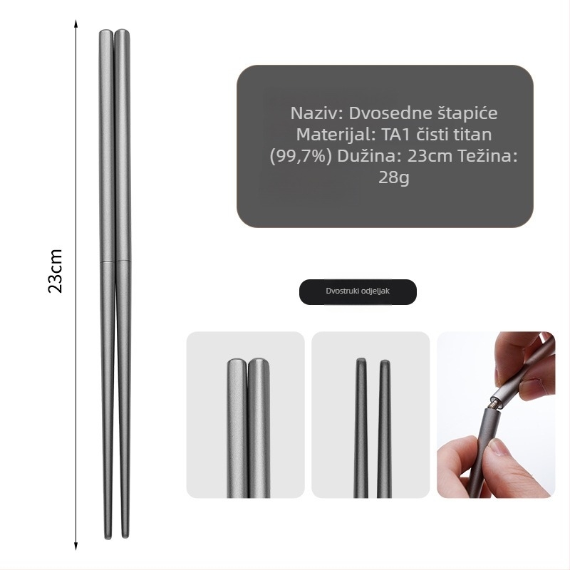 Ti·walker četvrtaste štapiće za jelo od čistog titanija – čist titanij, otporne na plijesan, protuklizne, protiv opeklina, šuplja izolacija, prijenosne za kampiranje