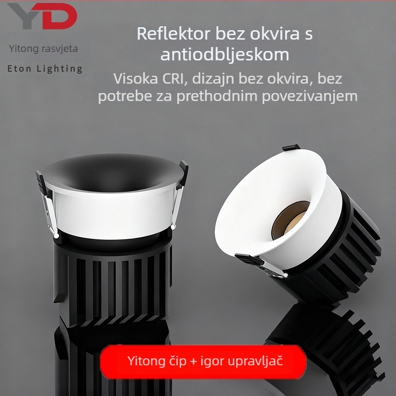 LED downlight bez okvira s lukom, 6–10W, 220V, CRI≥90, 3000K/4000K/6000K, aluminij