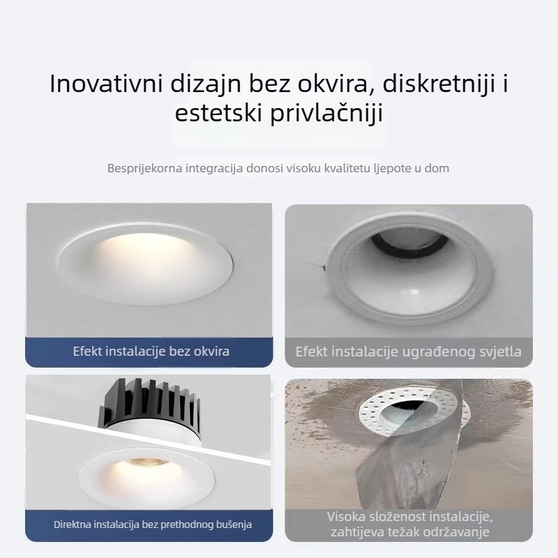 LED downlight bez okvira s lukom, 6–10W, 220V, CRI≥90, 3000K/4000K/6000K, aluminij