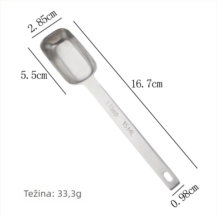 Set mjernih žlica od 304 nehrđajućeg čelika, kvadratnog oblika, s mjernom skalom, za kuhinju i pečenje