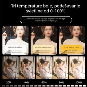 Fotografsko svjetlo za live streaming — 55W, 5600K, regulabilna svjetlost i jačina, za live streaming, šminka i selfie