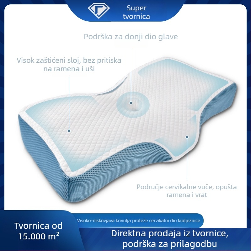 Jastuk od memorijske pjene – pravokutnog oblika, navlaka od pletenog materijala, visina jezgre 5–10 cm, težina jezgre 1–2 kg, mogućnost prilagođavanja