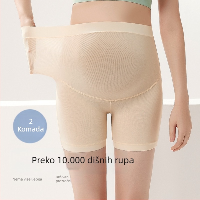 Trudničke sigurnosne hlače, bezšivne, ljetna Ice Silk tkanina, potpora trbuha, kratke hlače od viskoze