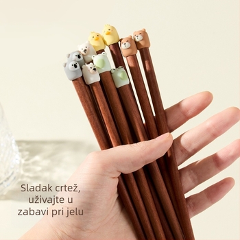 Štapići za jelo s karikaturnim uzorkom, sladak stil, materijal: sandalovo drvo + PVC, s logom, prilagodljivi