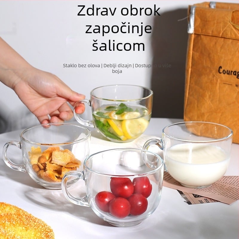 Staklena čaša s poklopcem i držačem, prenosna čaša za doručak s žličicom, višeslojna konstrukcija