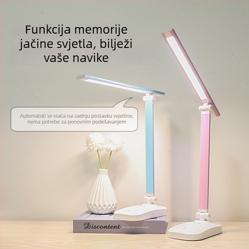 LED sklopiva stolna lampica s USB punjenjem i mrežnim napajanjem, dodirni prekidač, regulacija boje i svjetla, ugrađena baterija