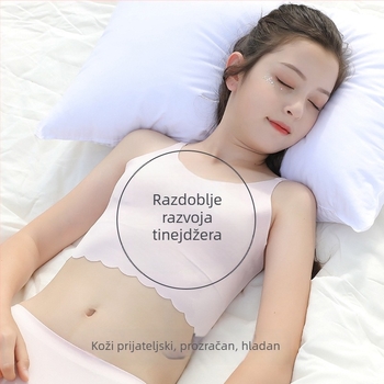 Bezšivna potkošulja-top za djevojčice u pubertetu — najlon materijal (70-80%), puna šalica s ultratankim kalupom, fiksirani dvostruki naramenice, podstava od spandeksa, marka Little Singers