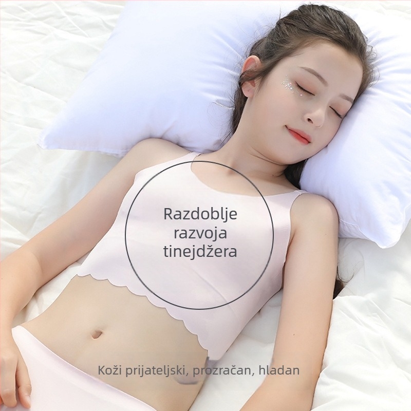 Bezšivna potkošulja-top za djevojčice u pubertetu — najlon materijal (70-80%), puna šalica s ultratankim kalupom, fiksirani dvostruki naramenice, podstava od spandeksa, marka Little Singers