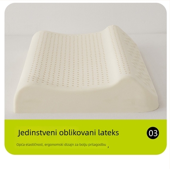 Jastuk za spavanje od memorijskog lateksa s pletenim navlakom, latex sadržaj 80–90%, visina 5–10 cm, podrška cervikalnom dijelu za odrasle