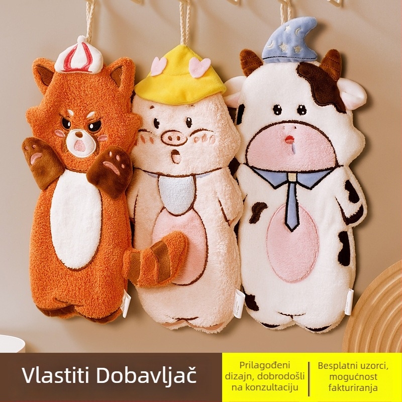 Dječji visi ručnik za ruke s slatkim crtanim motivom, upija i brzo suši, koralni fleece, izvezen, Pooky Bear, 32S pređa, težina 50-80 g