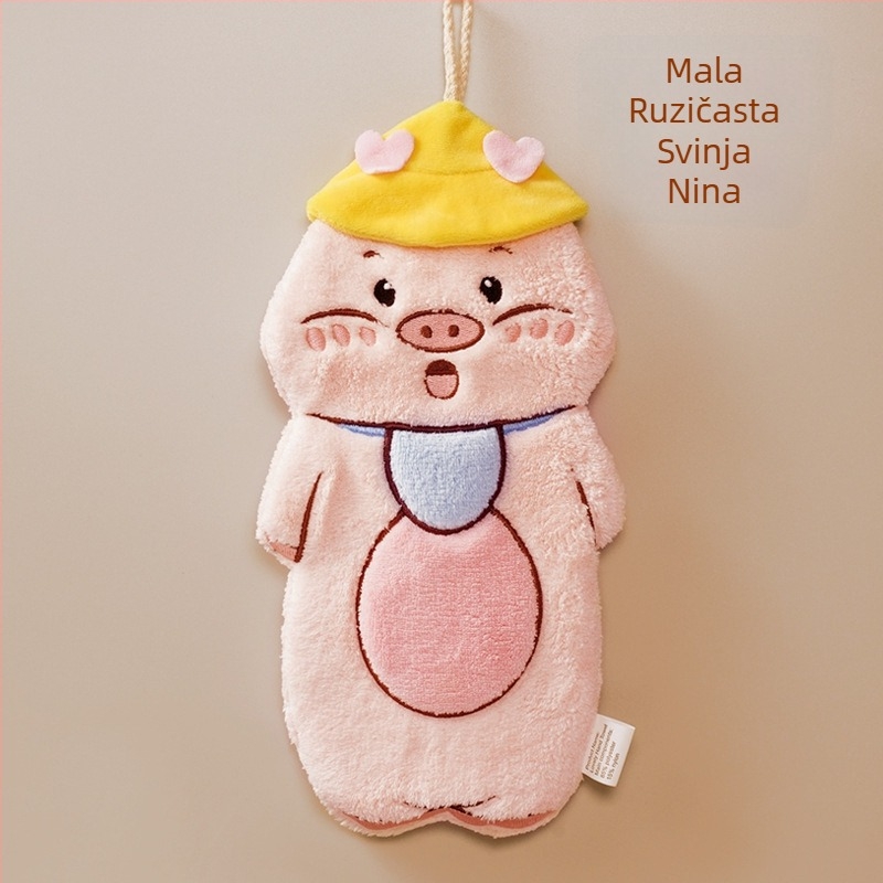 Dječji visi ručnik za ruke s slatkim crtanim motivom, upija i brzo suši, koralni fleece, izvezen, Pooky Bear, 32S pređa, težina 50-80 g