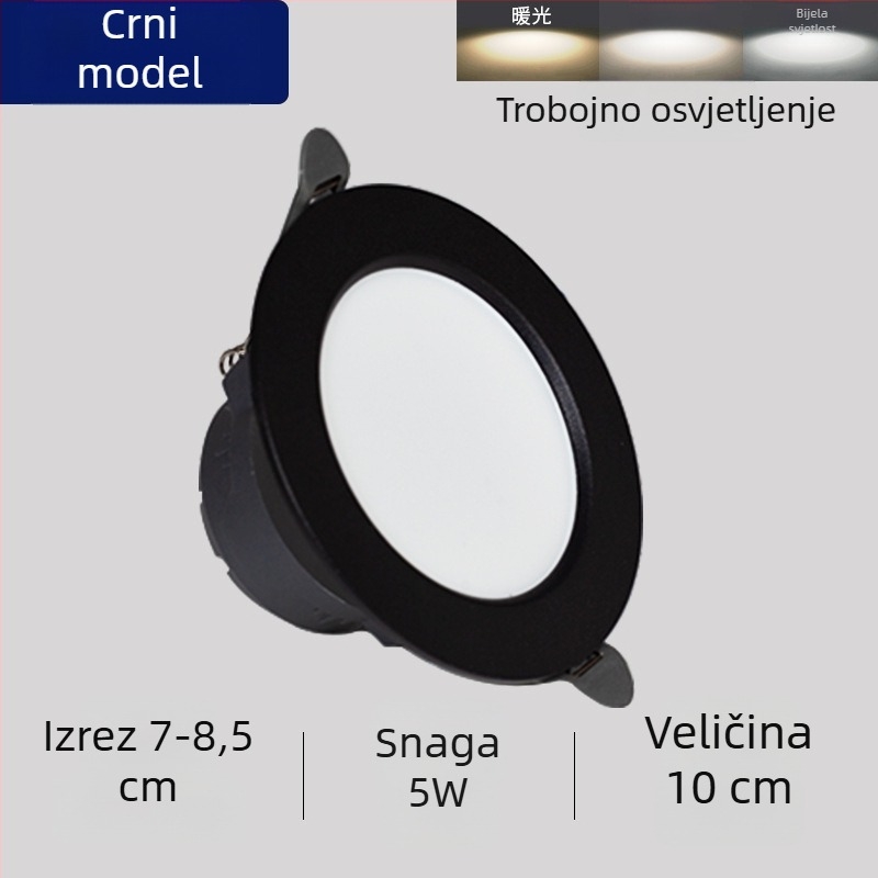LED downlight za plafon, ugrađen, trobojno podešavanje boje, 220V, plastično kućište