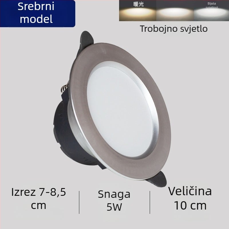 LED downlight za plafon, ugrađen, trobojno podešavanje boje, 220V, plastično kućište