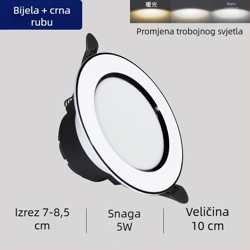 LED downlight za plafon, ugrađen, trobojno podešavanje boje, 220V, plastično kućište