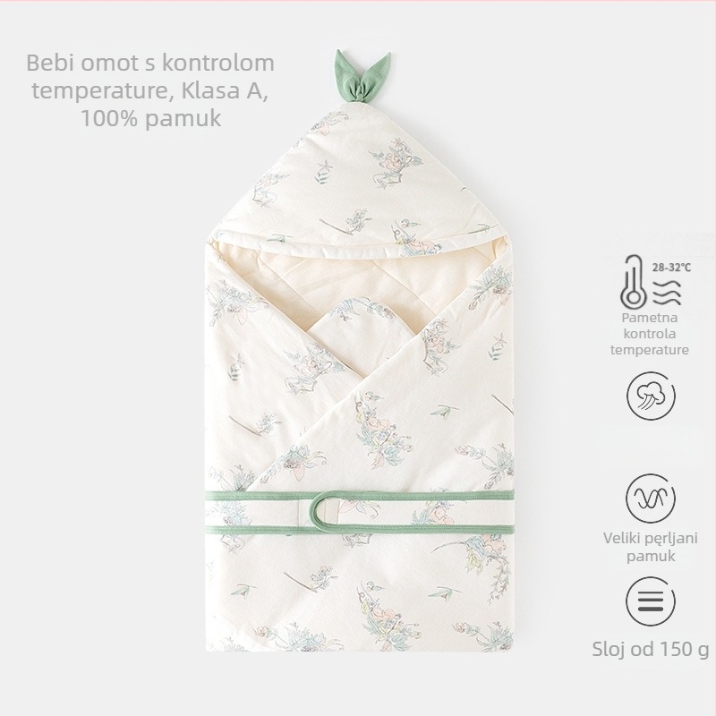 Swaddle za bebu — pamuk, punilo od poliestera, za novorođenčad (0–12 mjeseci), pogodna za proleće, jesen i zimu, uz motive životinja ili crtane likove