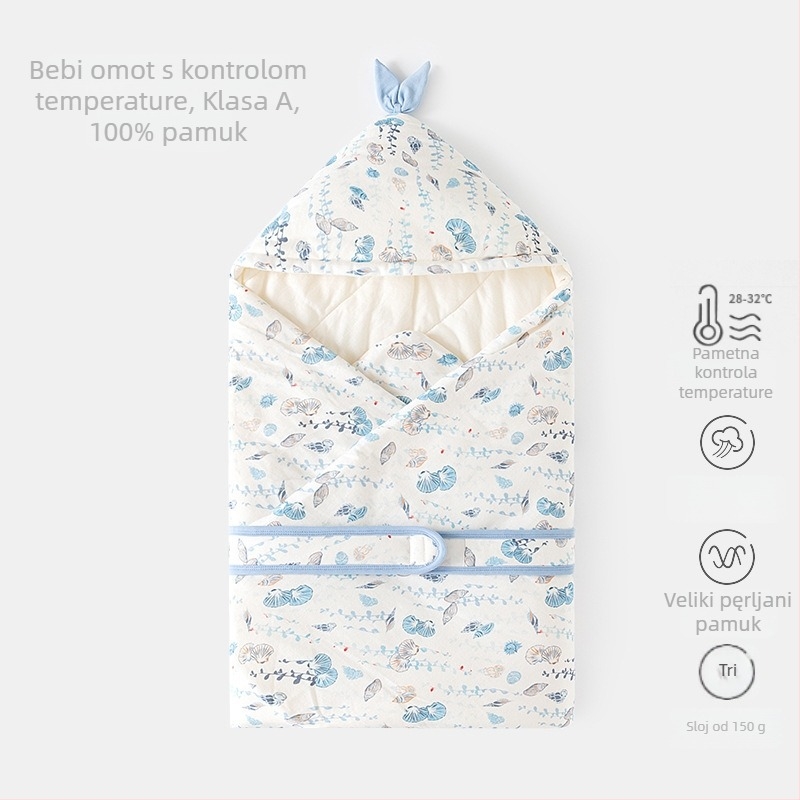 Swaddle za bebu — pamuk, punilo od poliestera, za novorođenčad (0–12 mjeseci), pogodna za proleće, jesen i zimu, uz motive životinja ili crtane likove