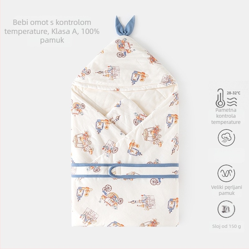 Swaddle za bebu — pamuk, punilo od poliestera, za novorođenčad (0–12 mjeseci), pogodna za proleće, jesen i zimu, uz motive životinja ili crtane likove