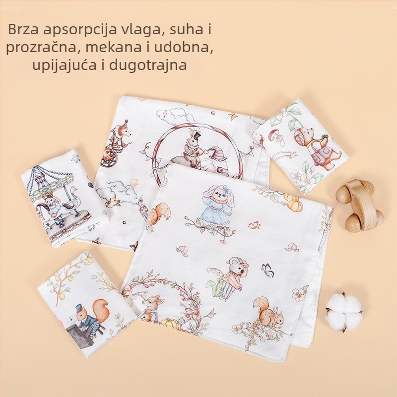 Novorođena dječja maramica za lice od bambusovih vlakana s motívom crtića, 40-count vlakna, 42 g, apsorpcija 0–5 s