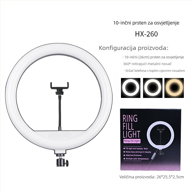 LED prstenasta rasvjeta za prijenos uživo i fotografiranje, 3 boje temperature, 10–50W, 220V, Prilagodljiva obrada