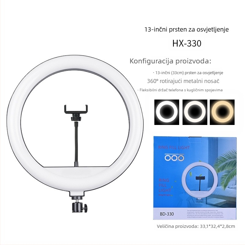 LED prstenasta rasvjeta za prijenos uživo i fotografiranje, 3 boje temperature, 10–50W, 220V, Prilagodljiva obrada