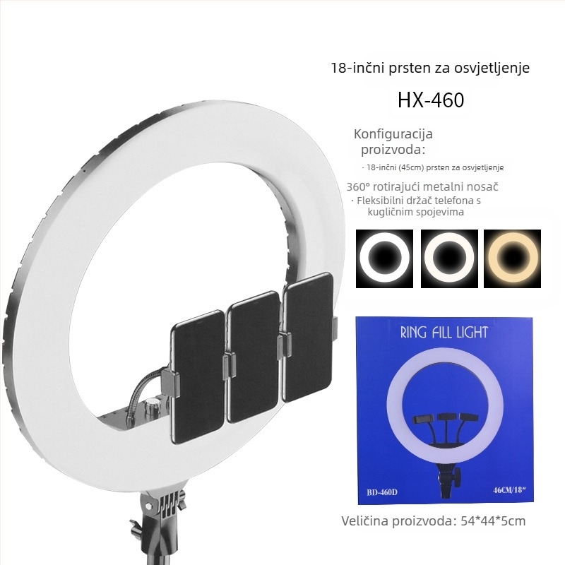 LED prstenasta rasvjeta za prijenos uživo i fotografiranje, 3 boje temperature, 10–50W, 220V, Prilagodljiva obrada